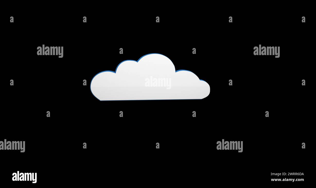 White cloud icon zooms and hovers on a black background in 4K. Stock Photo