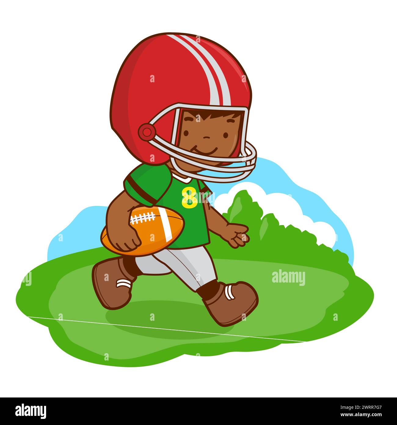 Little boy playing rugby. American football player. Stock Photo