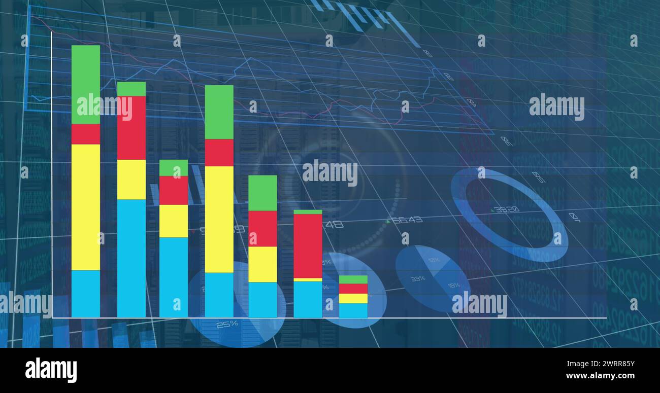 Image of colourful graph and data processing on interface charts Stock ...