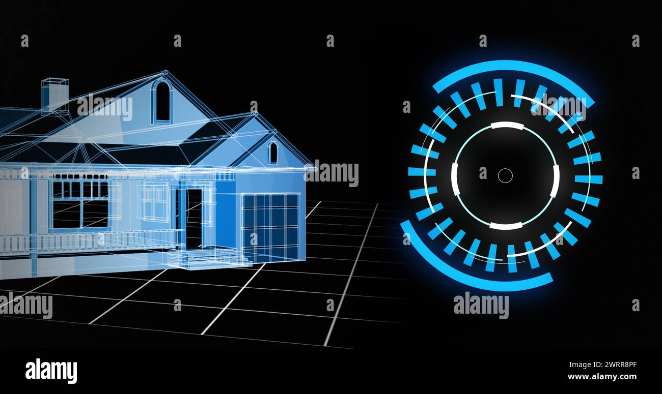 Image of 3d architecture house drawing with scope scanning and data processing Stock Photo