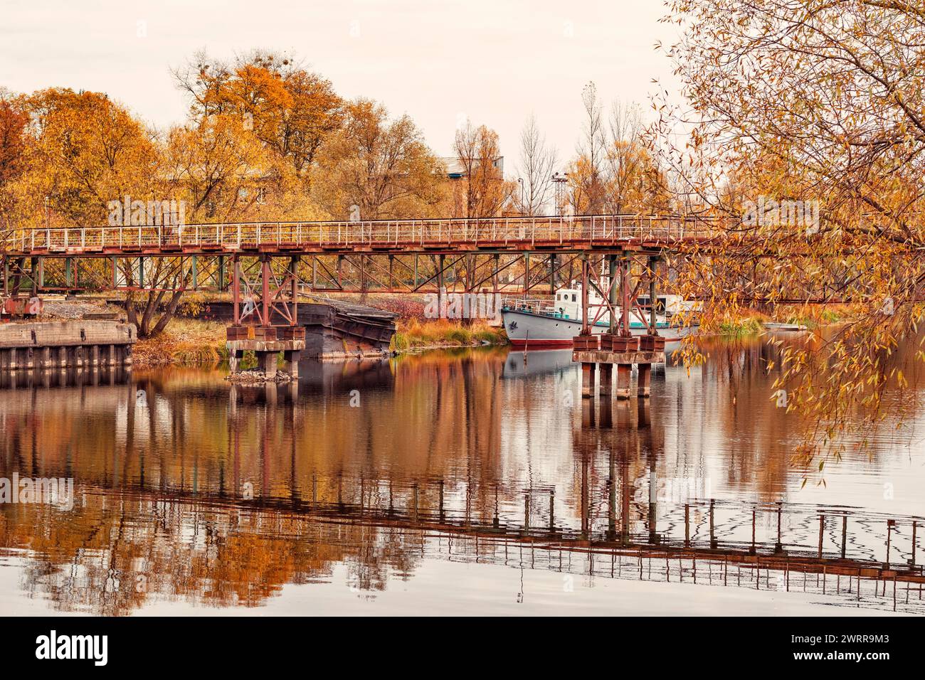 The abandoned river port in Pripyat Stock Photo