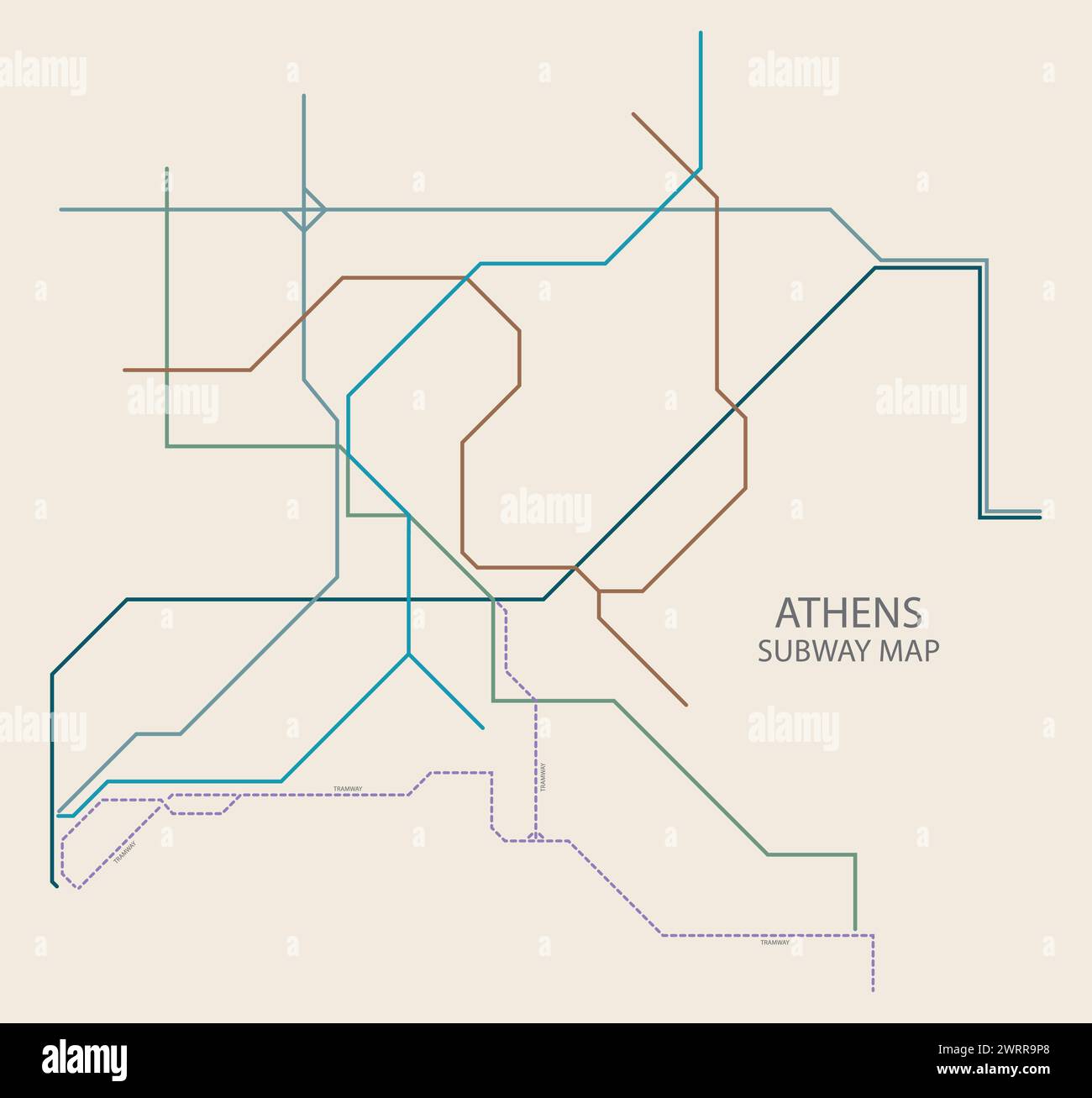 Athens city subway vector map colored Stock Vector
