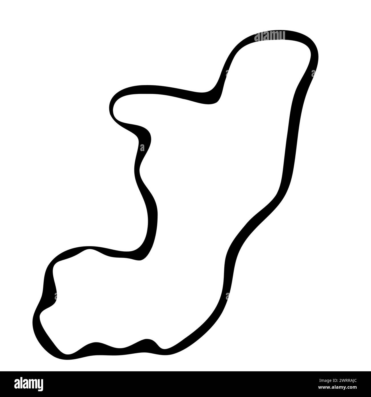 Republic of the Congo country simplified map. Black ink smooth outline ...