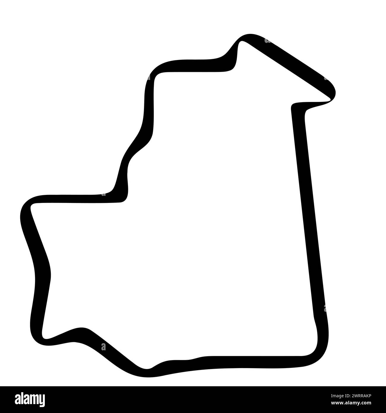Mauritania country simplified map. Black ink smooth outline contour on white background. Simple vector icon Stock Vector