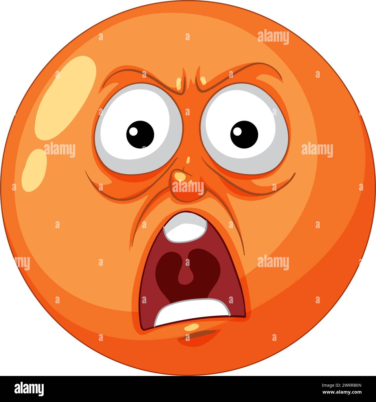 Cartoon orange emoji with a surprised expression. Stock Vector