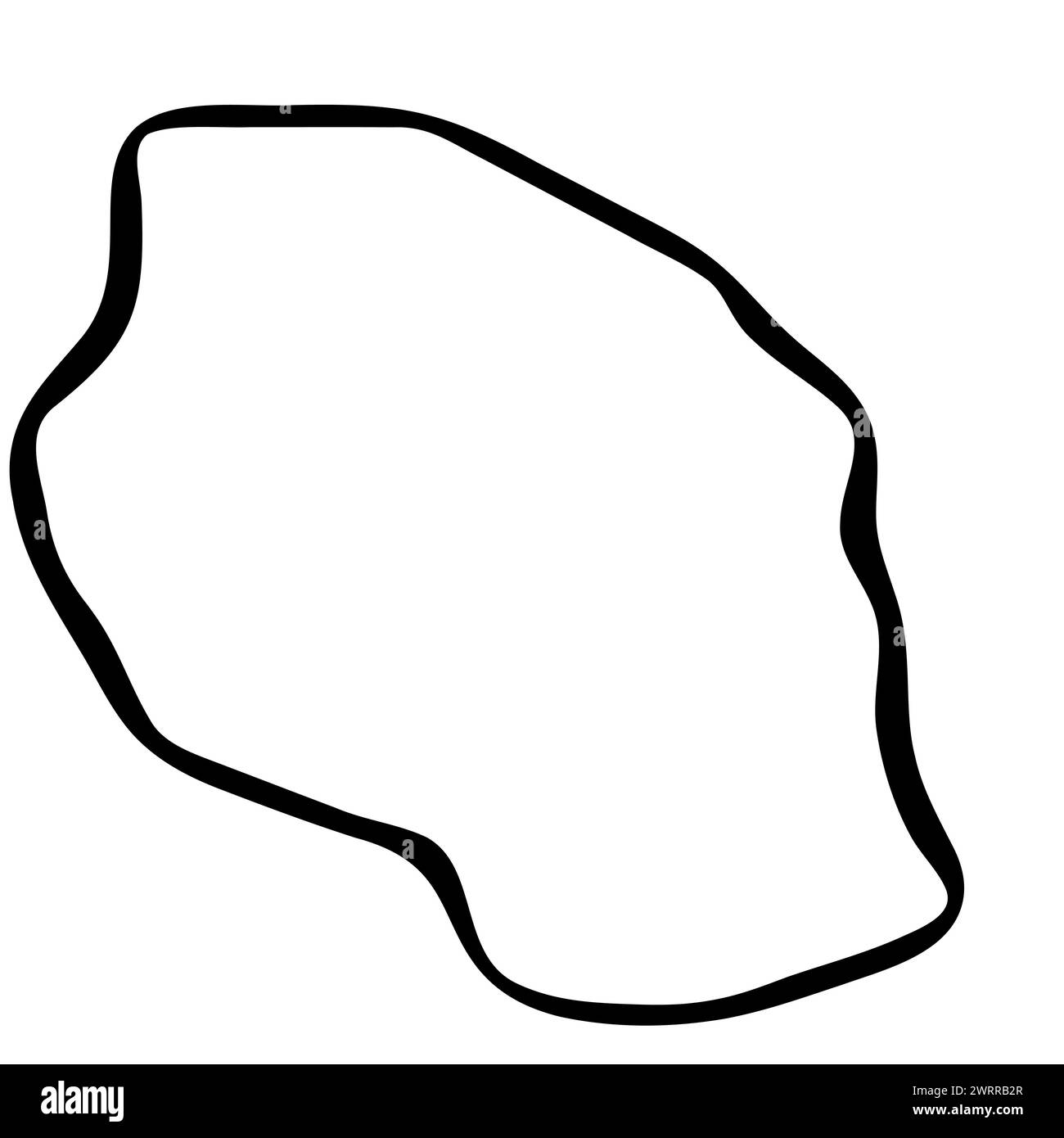 Tanzania country simplified map. Black ink smooth outline contour on ...