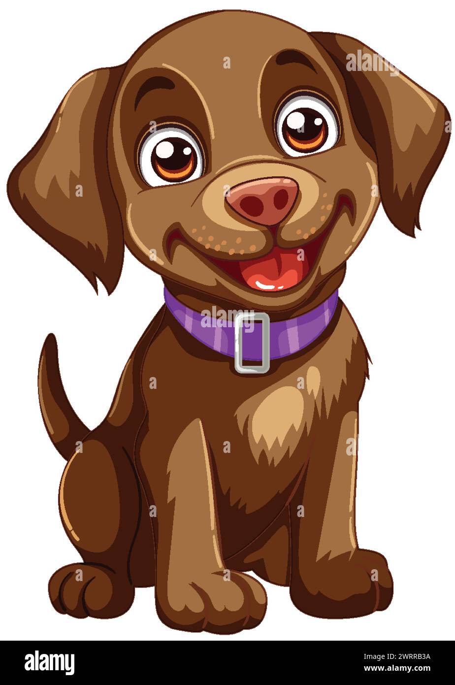 Cute brown dog smiling with a purple collar Stock Vector