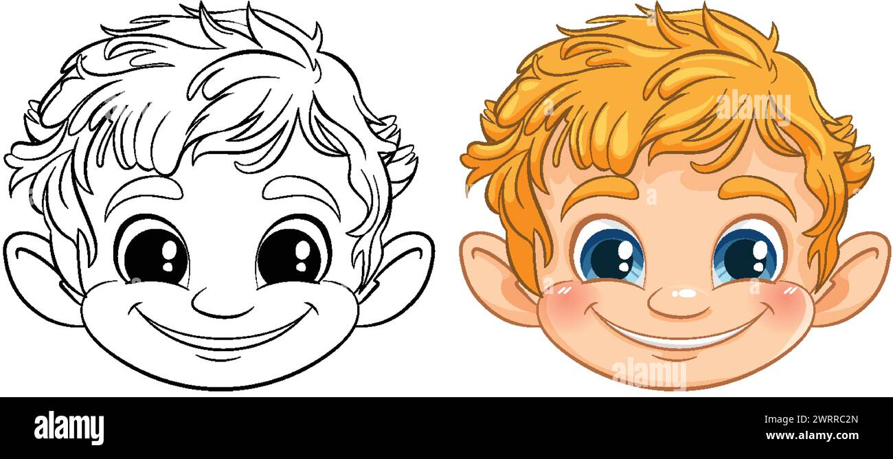 Vector illustration of a boy's face, black and white to color Stock ...