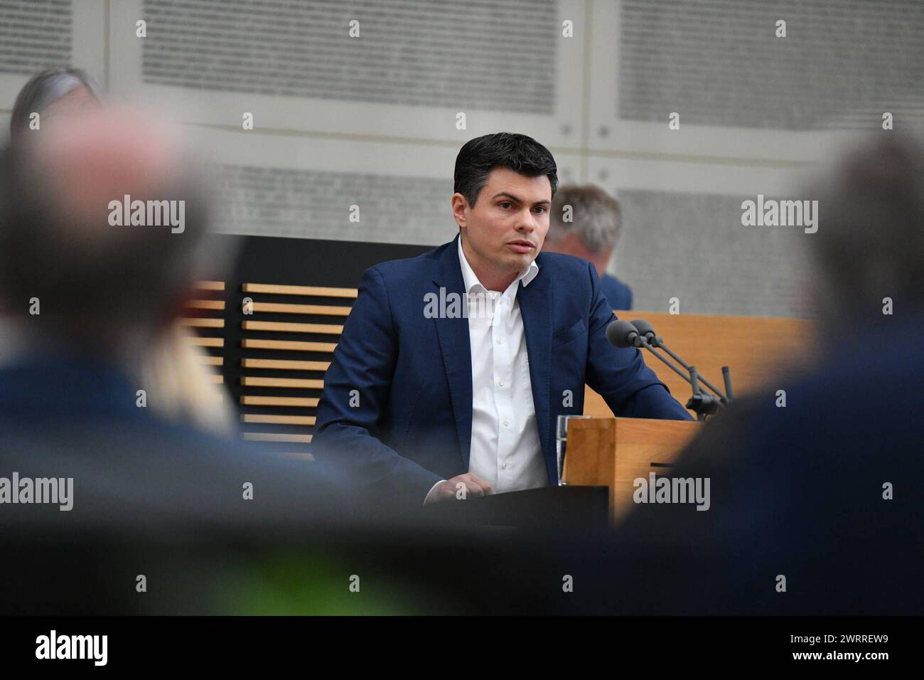 Florian Schäfer SPD spricht am Mittwoch 13.3.2024 im Saarländischen Landtag. *** Florian Schäfer SPD speaks on Wednesday 13 3 2024 in the Saarland state parliament bub Stock Photo
