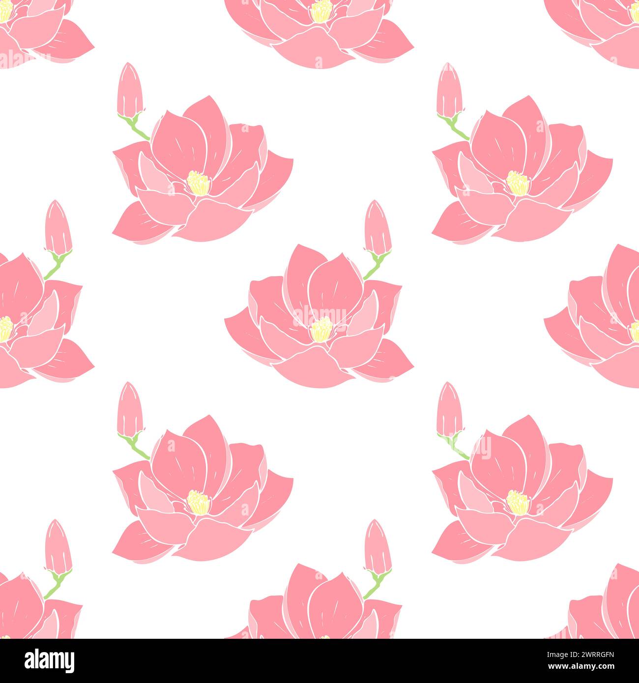 Lotus pattern with hand drawn pink flower. Water lily for packaging ...