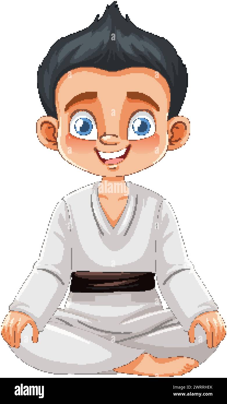Cartoon of a child in martial arts attire sitting. Stock Vector
