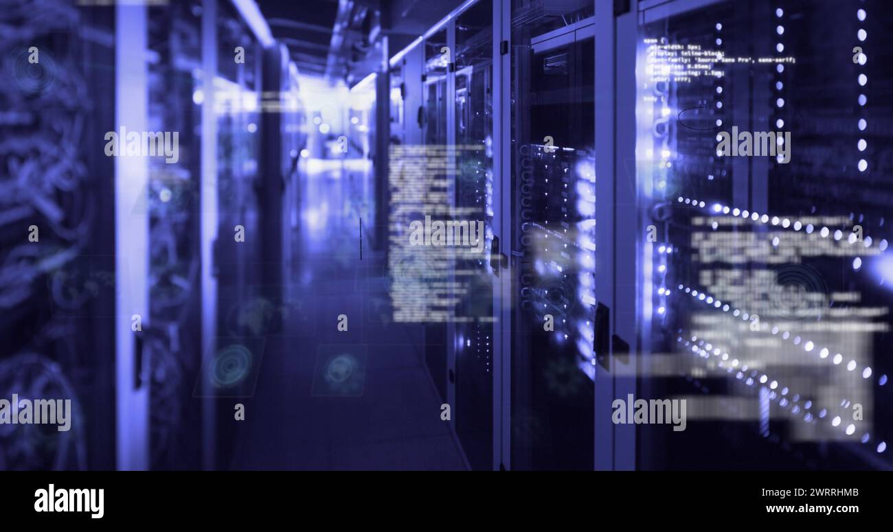 Image of data processing over server room Stock Photo