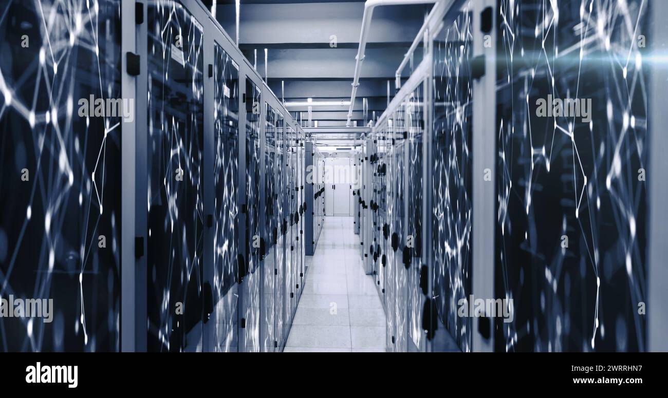 Image of data processing over server room Stock Photo