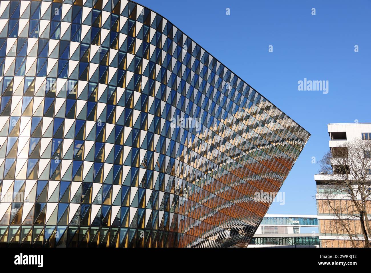 The spectacular building Aula Medica at the Karolinska Institute. A world-renowned medicine research institute. Designed by Wingardh Architect. Stock Photo