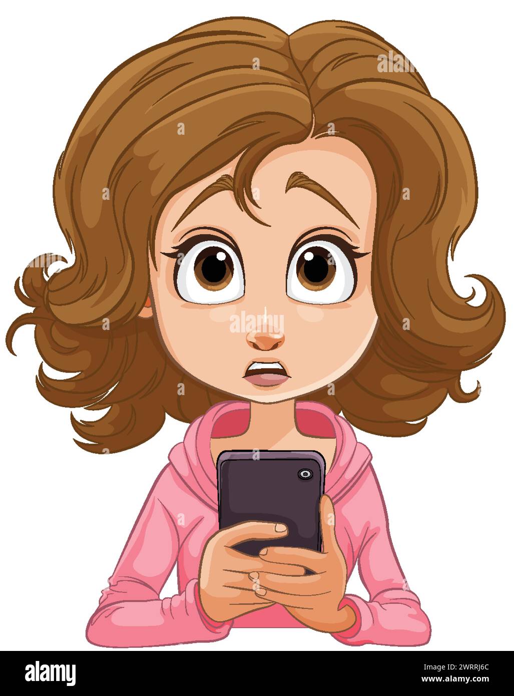 Cartoon of a girl shocked by her phone Stock Vector