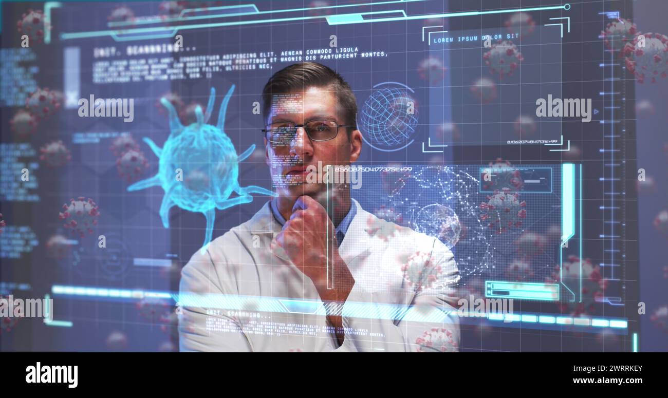 Image of cells and digital interface over male doctor Stock Photo - Alamy