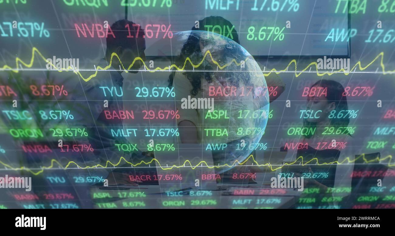 Image of financial data processing over globe and world map Stock Photo ...