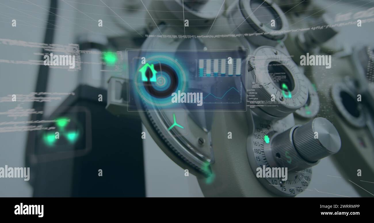 Image of data processing and ecology icons over microscope Stock Photo ...