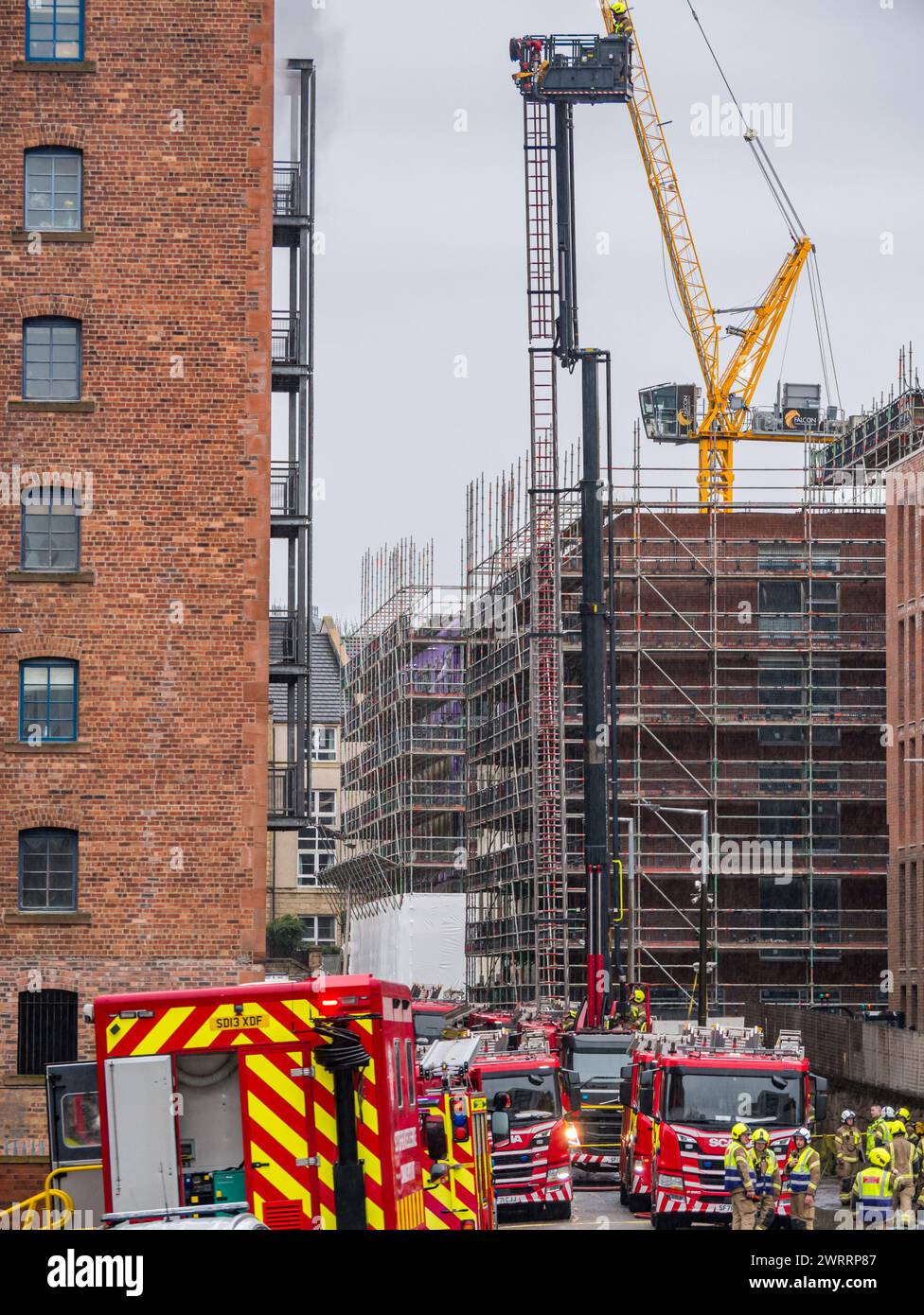 Edinburgh, Scotland, UK, 14th March 2024. Fire at block of flats in Bonnington a major fire