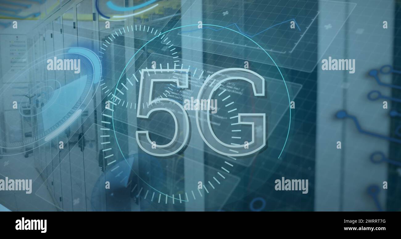 Image of 5g and processing circles over servers Stock Photo - Alamy