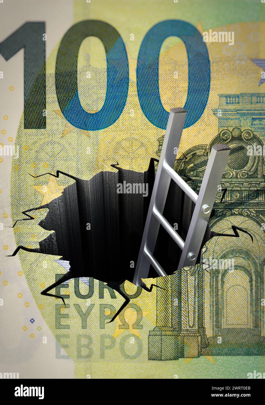 Getting out of debt (Euro banknote, portrait format) Stock Photo