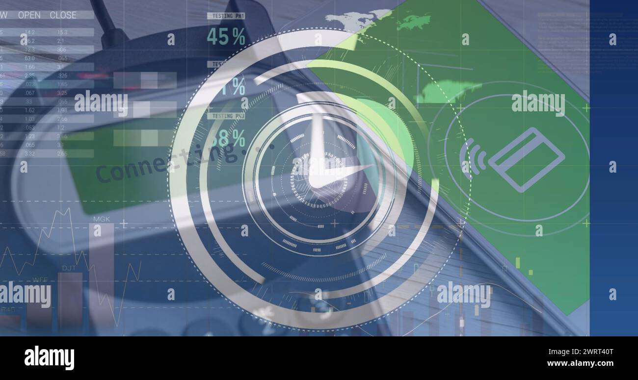 Image of data processing over payment terminal and smartphone Stock ...
