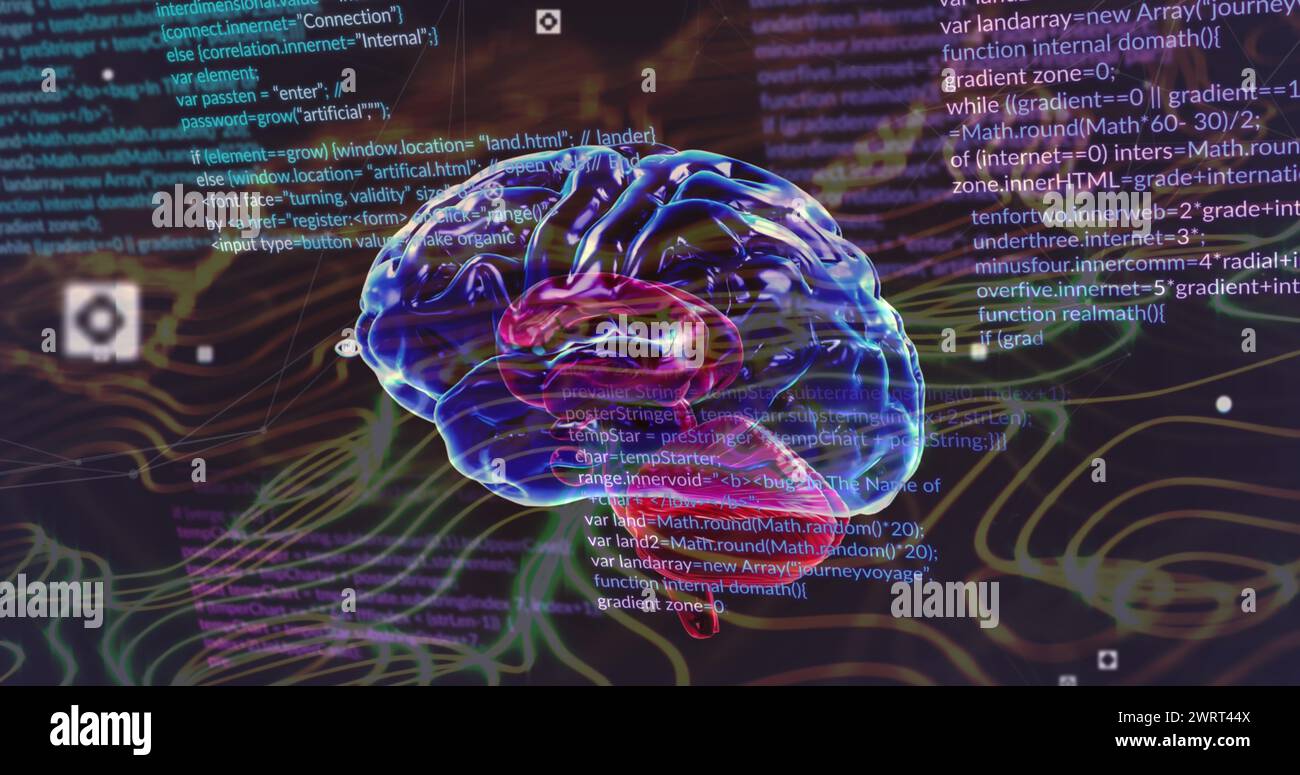 Image of human brain, data processing and network of connections Stock Photo