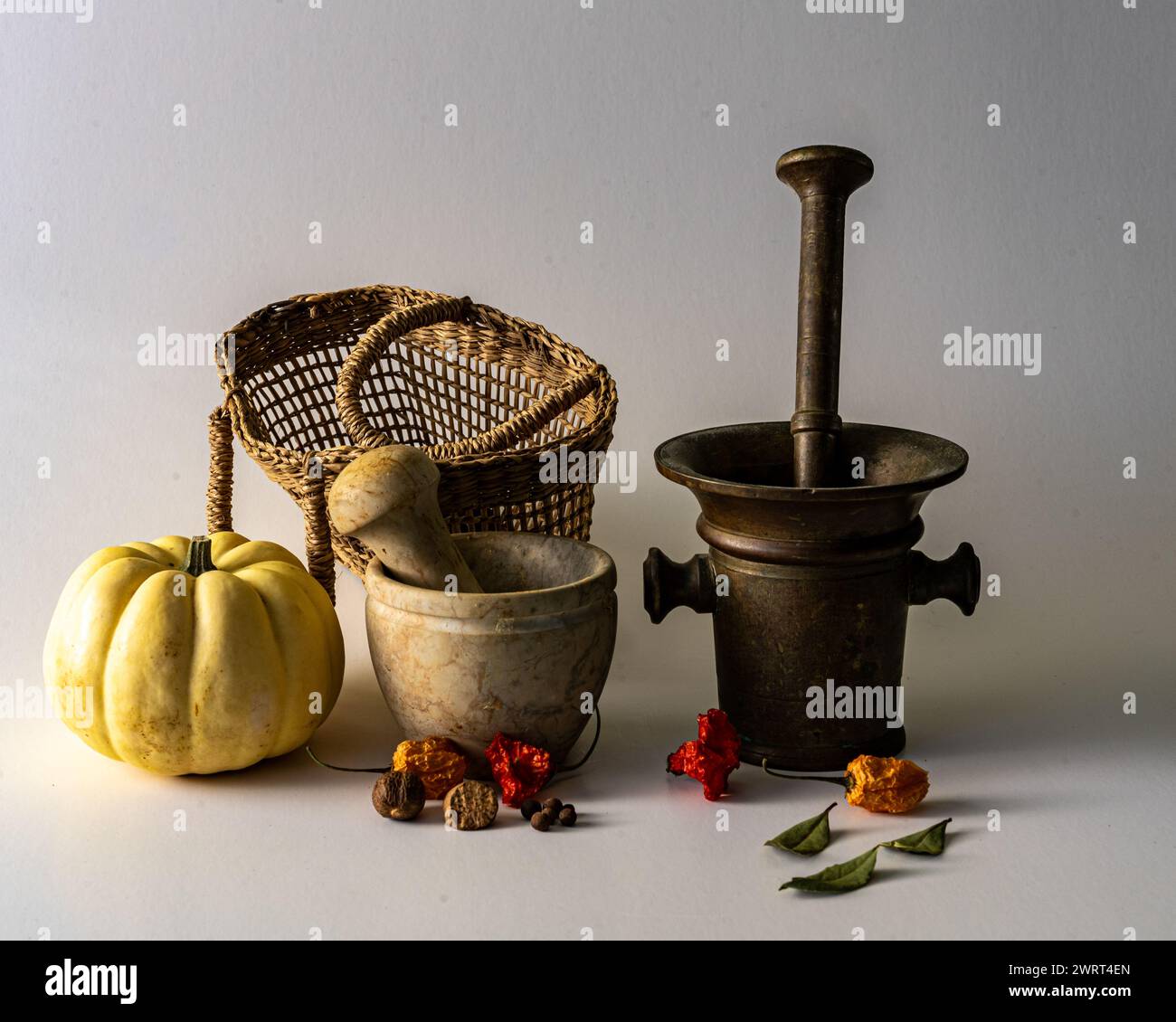 still life on a light background, various objects, healthy organic ...