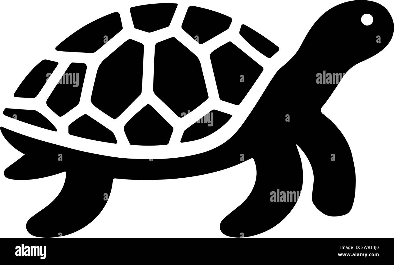 Turtle walking monochrome clip art. Flat vector illustration Stock Vector