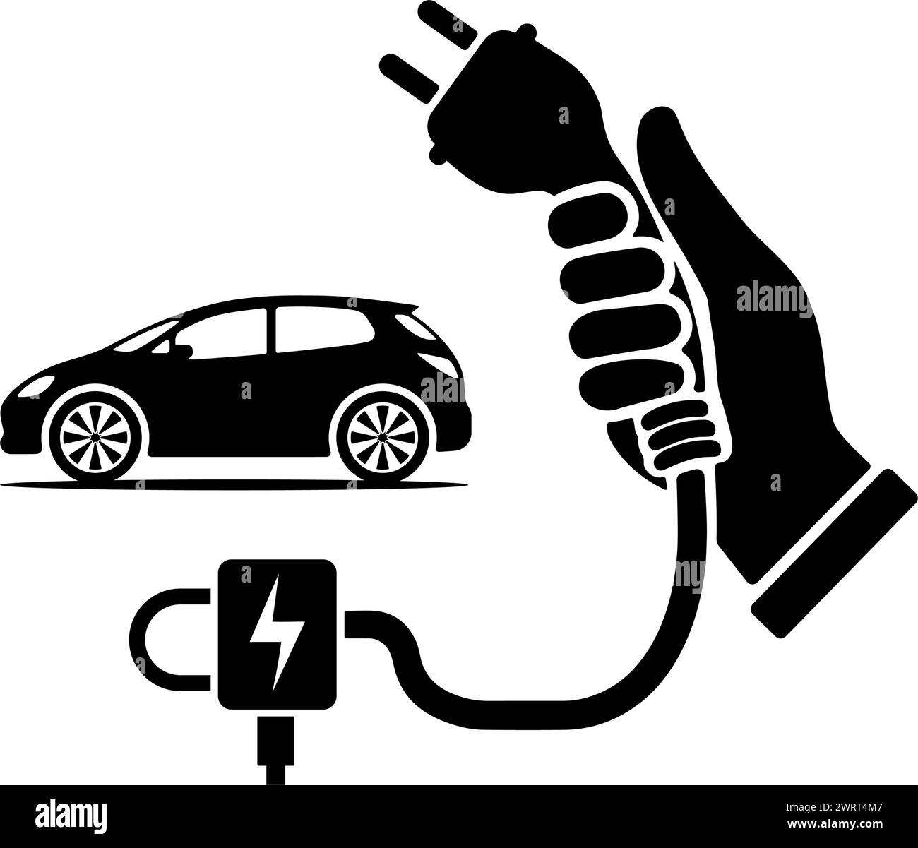 Hand holding a EV charger connector icon symbol. vector illustration Stock Vector