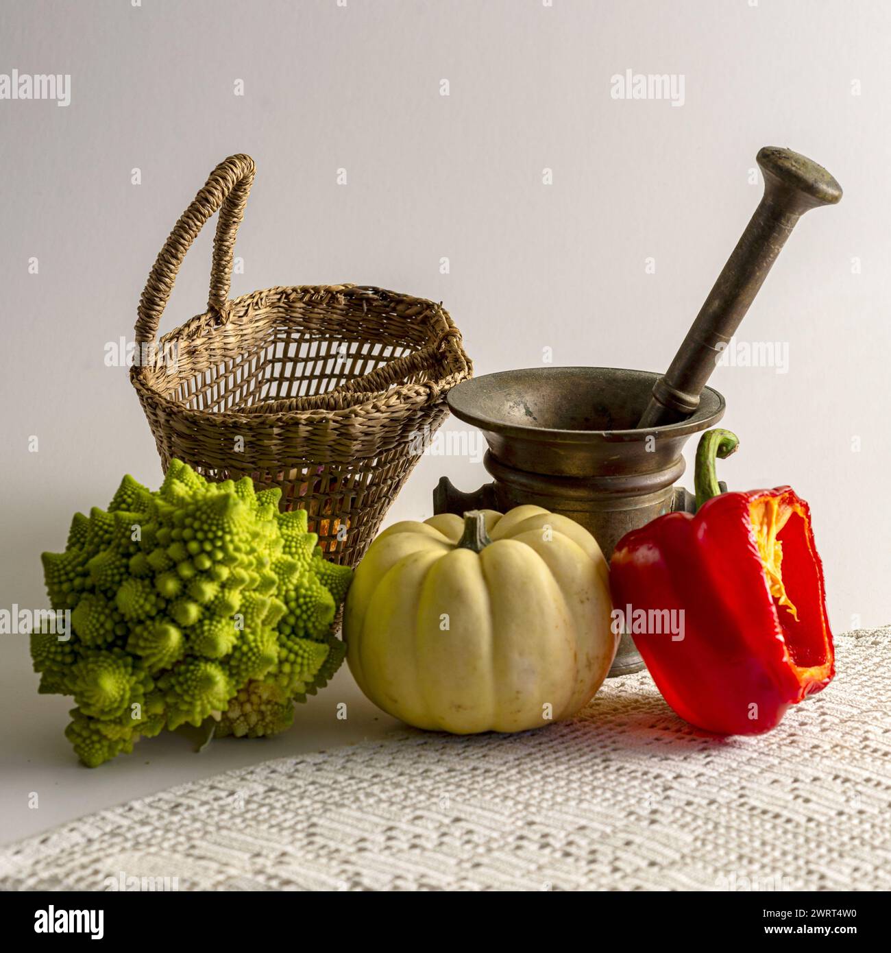 still life on a light background, various objects, healthy organic ...