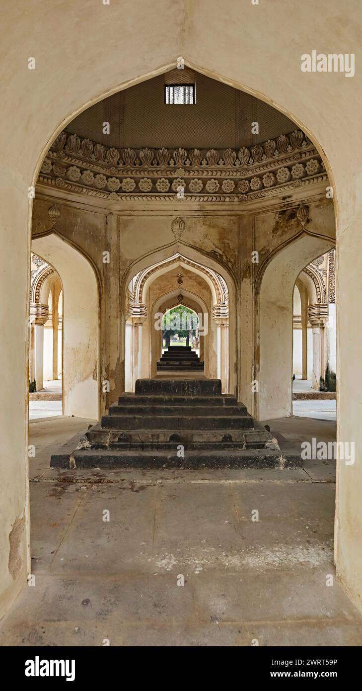 Graves Inside the Mausoleum of Hakim's, in the Campus of Qutub Shahi Tombs, Hyderabad, Telangana , India. Stock Photo