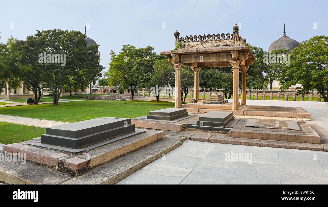 Graves Inside the Campus of Qutub Shahi Tombs, Hyderabad, Telangana, India. Stock Photo