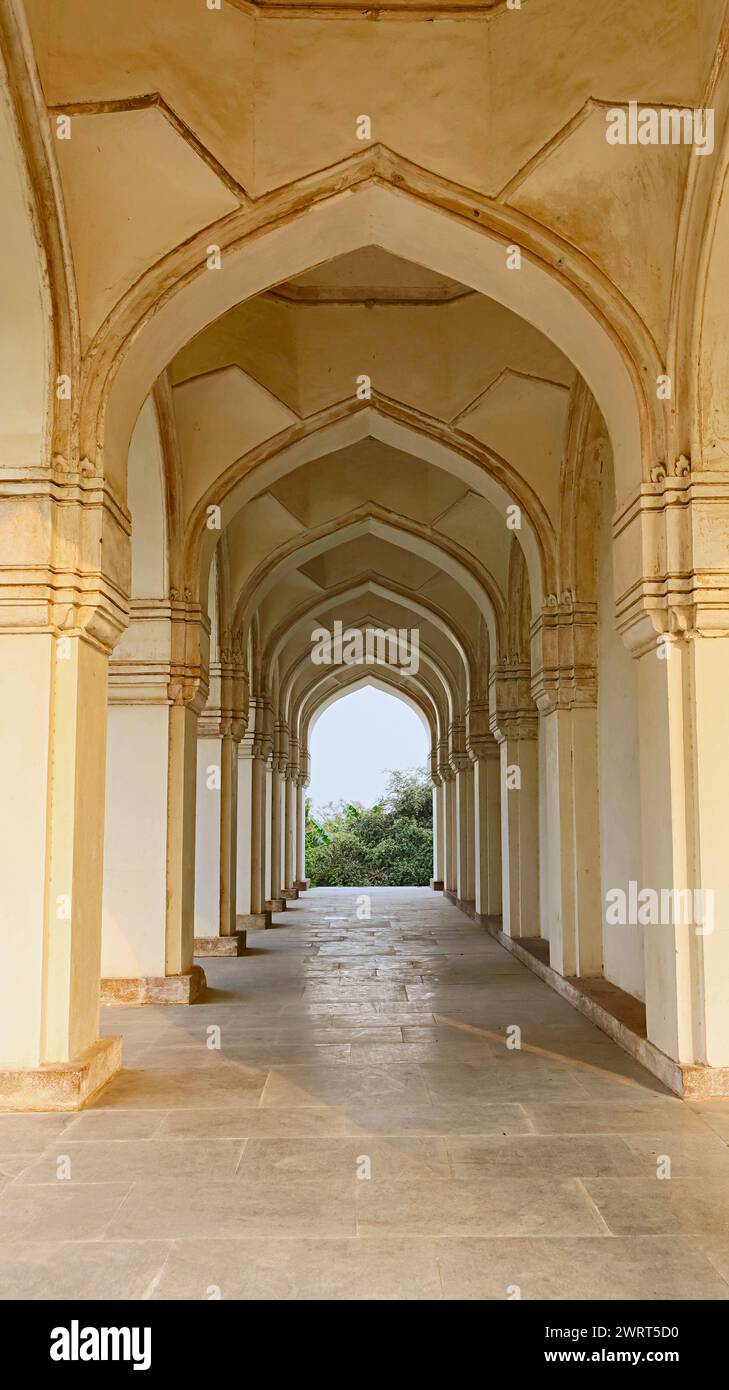 Walkway of Mausoleum, Qutub Shahi Tombs, Hyderabad, India. Stock Photo