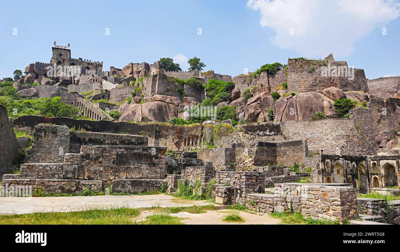 Facade of Golconda Fort, Hyderabad, Telangana, India. Stock Photo