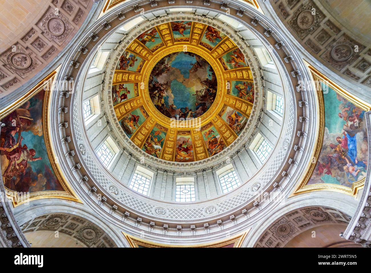 Ceiling paintings inside the dome; interior of the Hotel des Invalides in Paris; France Stock Photo