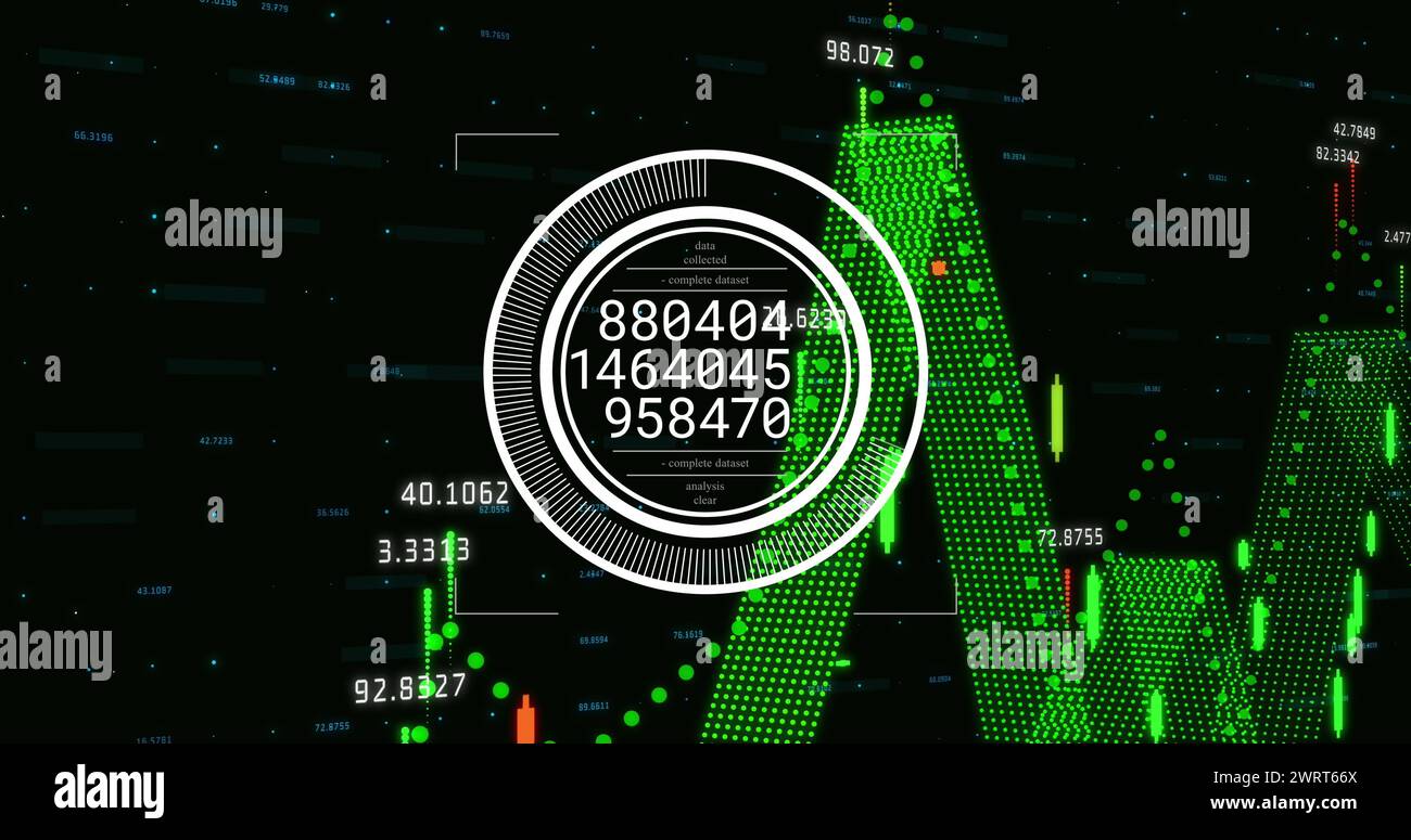 Image of changing numbers in loading circle over graphs and digits on ...