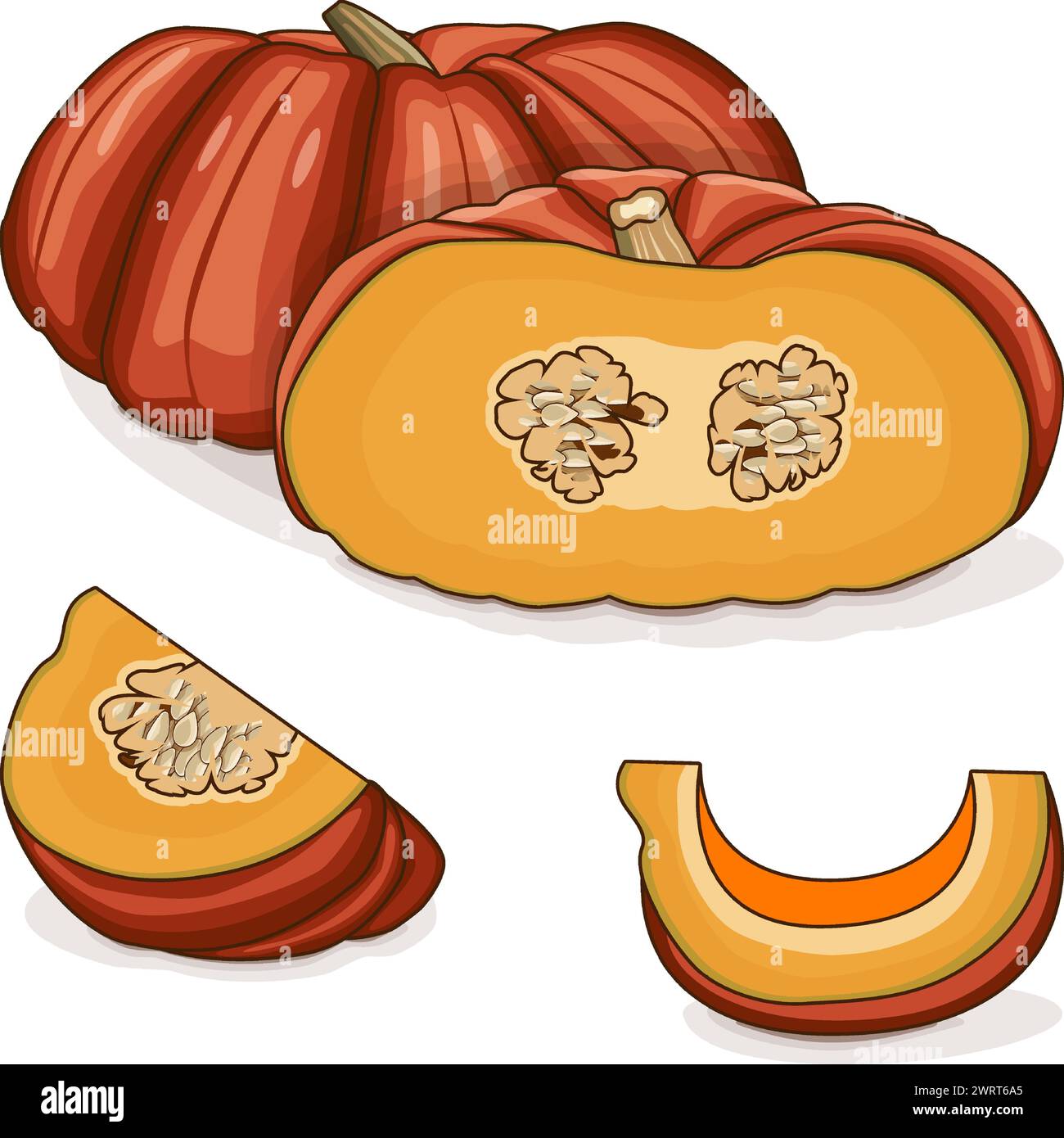 Whole and chopped Cinderella pumpkin. Rouge Vif D Etampes. Winter ...