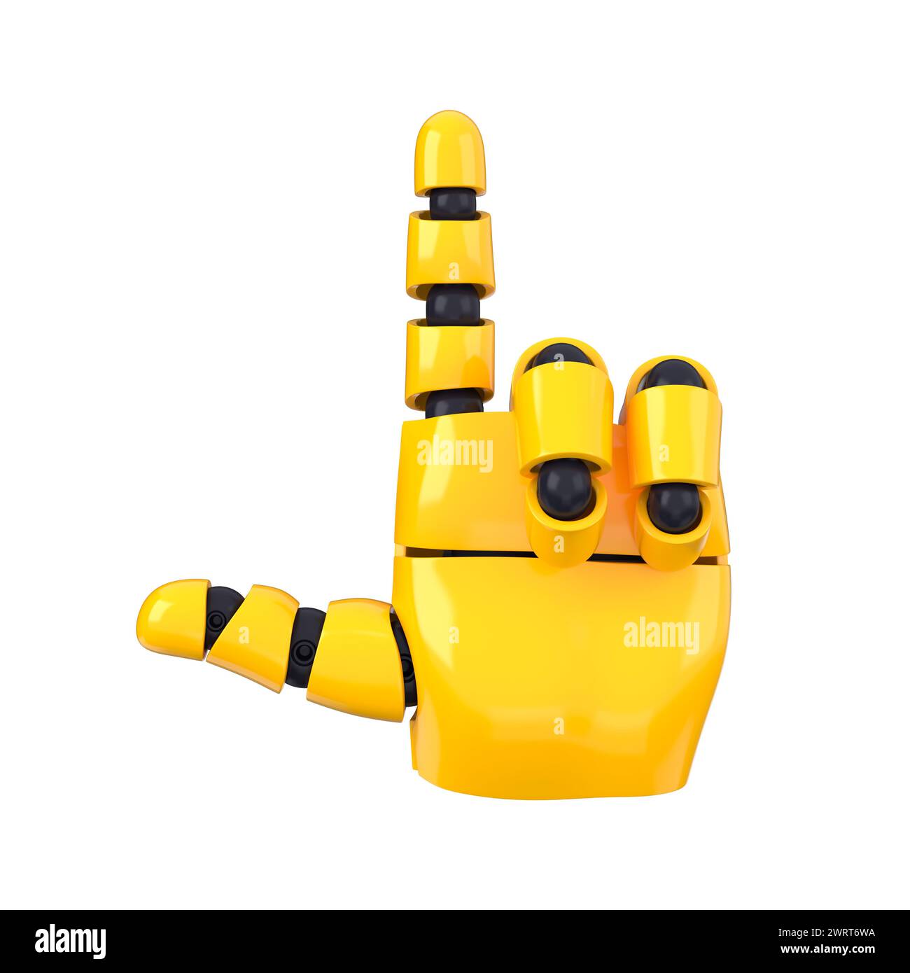 Yellow emoji bot hand showing or pointing gesture. Isolated AI or ...