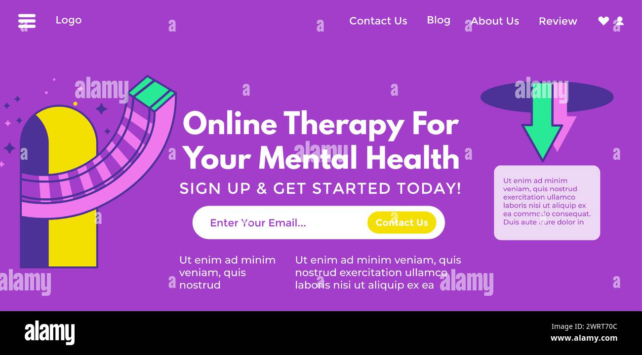 Online therapy for your mental health website page Stock Vector