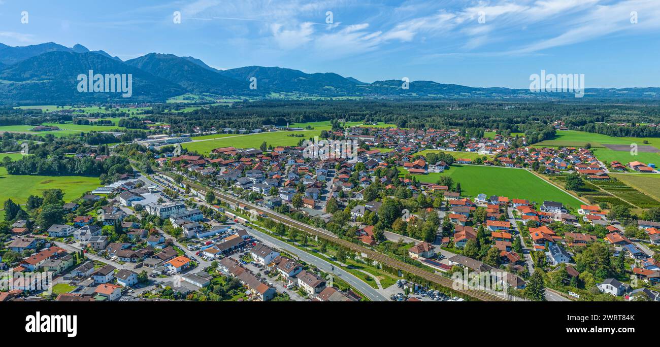 Aerial view of the municipality of Raubling in the Upper Bavarian Inn Valley near Rosenheim Stock Photo