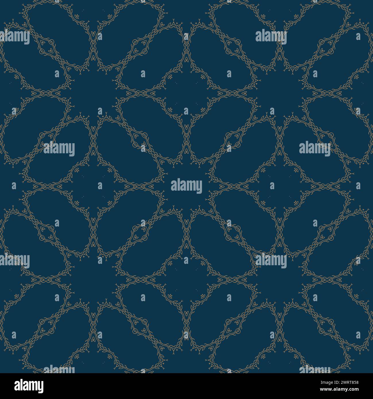 Blue and gold vintage seamless pattern. Floral ornamental luxury damask ...