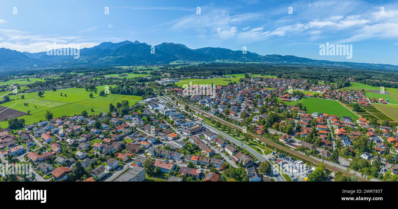 Aerial view of the municipality of Raubling in the Upper Bavarian Inn Valley near Rosenheim Stock Photo