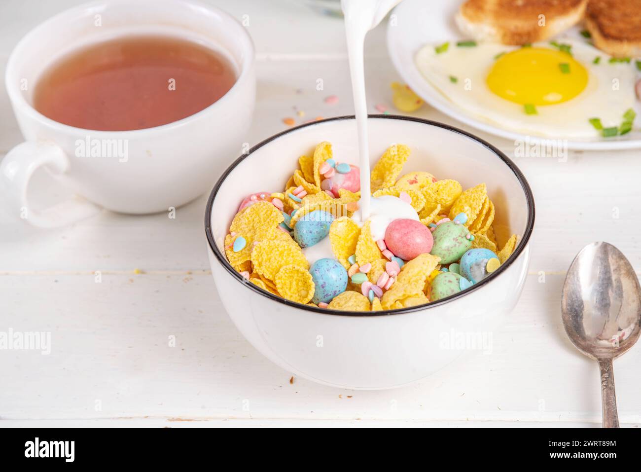 Easter Breakfast Cereals Corn Flakes With Easter Chocolate Eggs And