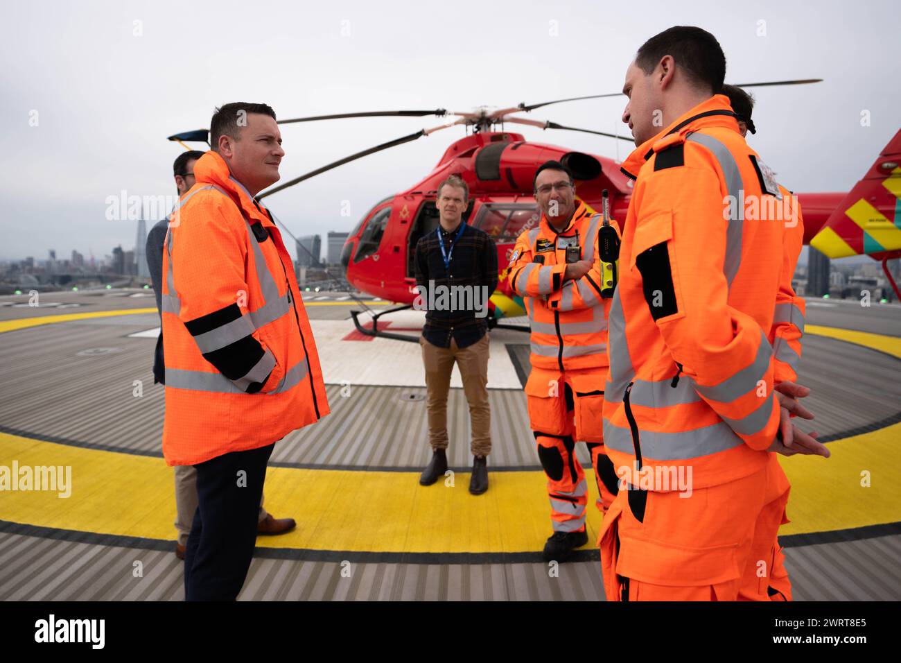 Shadow health secretary Wes Streeting (left) during a visit to London Air Ambulance, at the