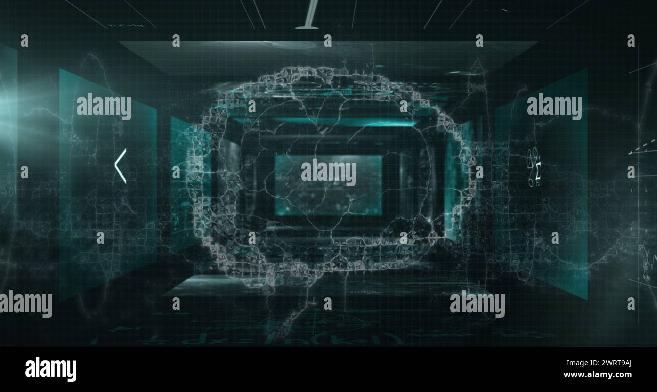 Image of data processing with digital brain on black background Stock ...