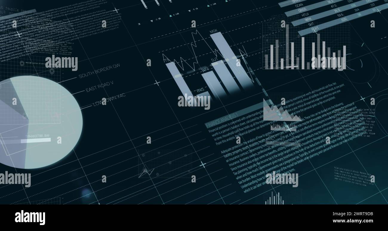 Image of multiple icons over infographic interface and computer ...