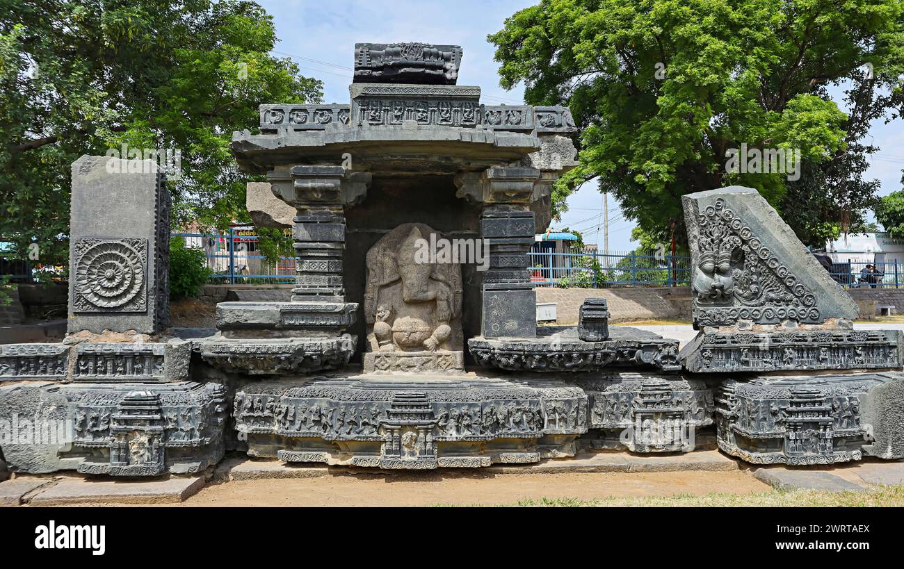 Carved Idol of  Lord Ganesha And carving Deatails on the Stone, Warangal Fort, Telangana, India. Stock Photo