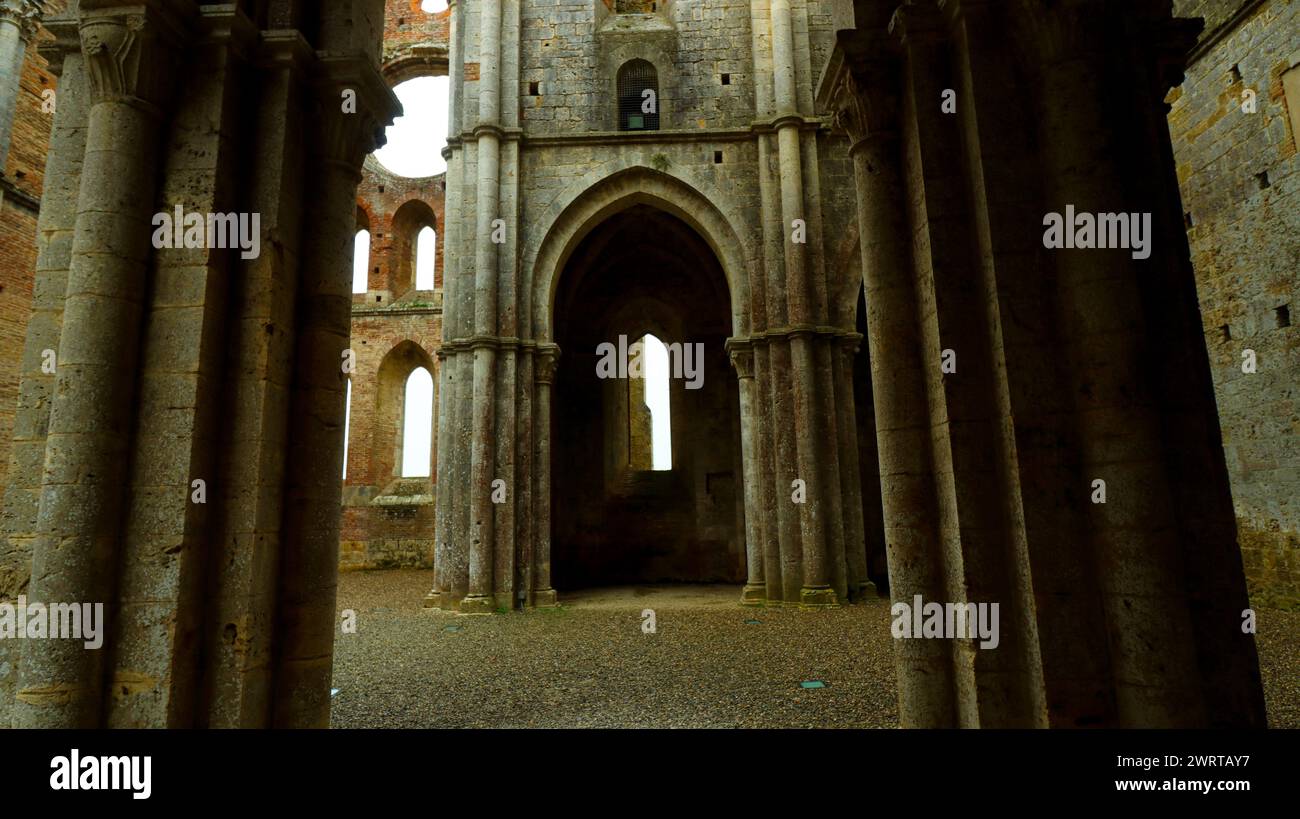 Siena, Italy; 10-20-2023. Impressive view of part of the abbey of San Galgano. Tuscany. Stock Photo