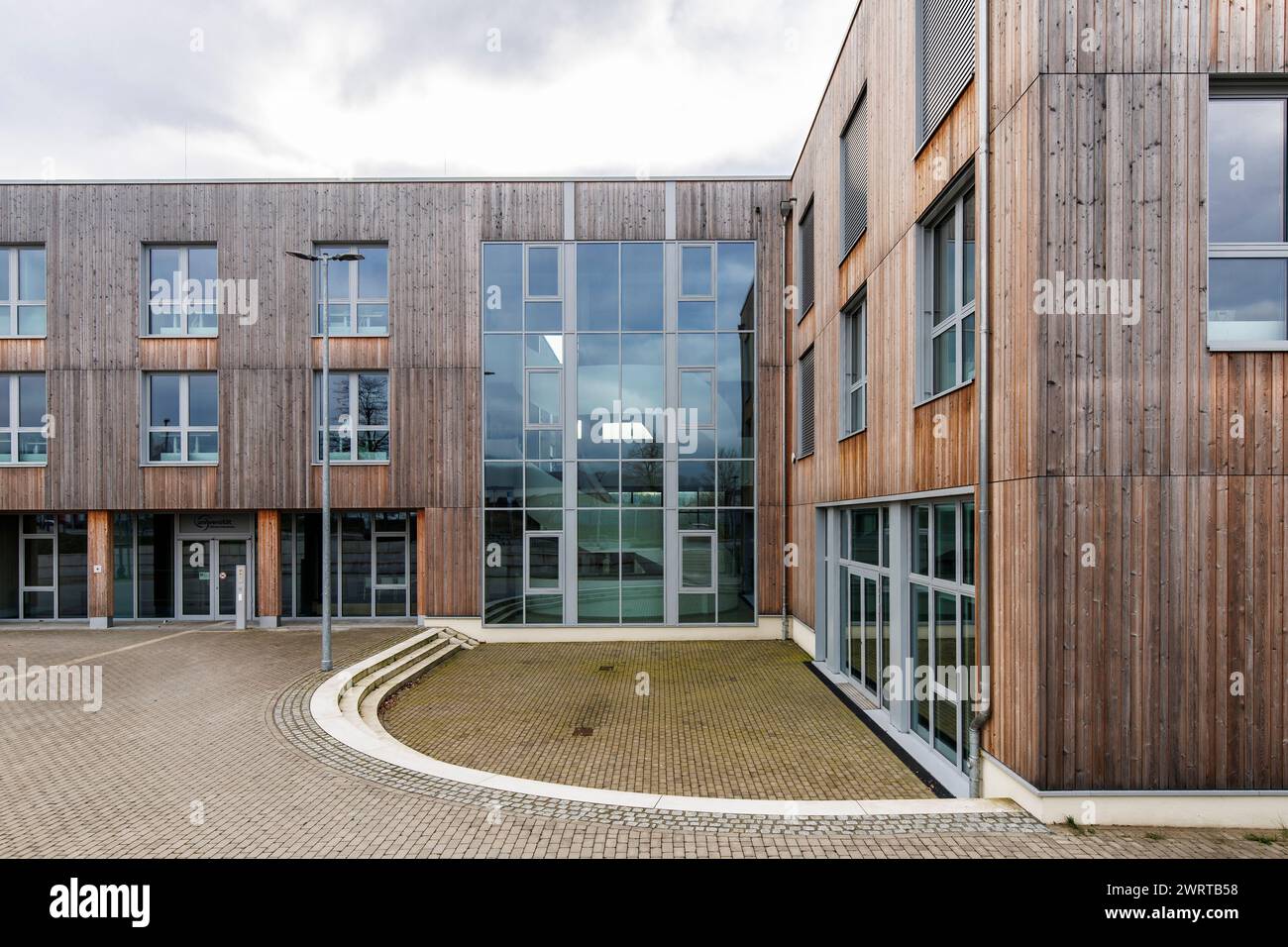 the extension building "Zukunftsraum" of the private university Witten Herdecke in sustainable timber construction, Witten, North Rhine-Westphalia, Ge Stock Photo